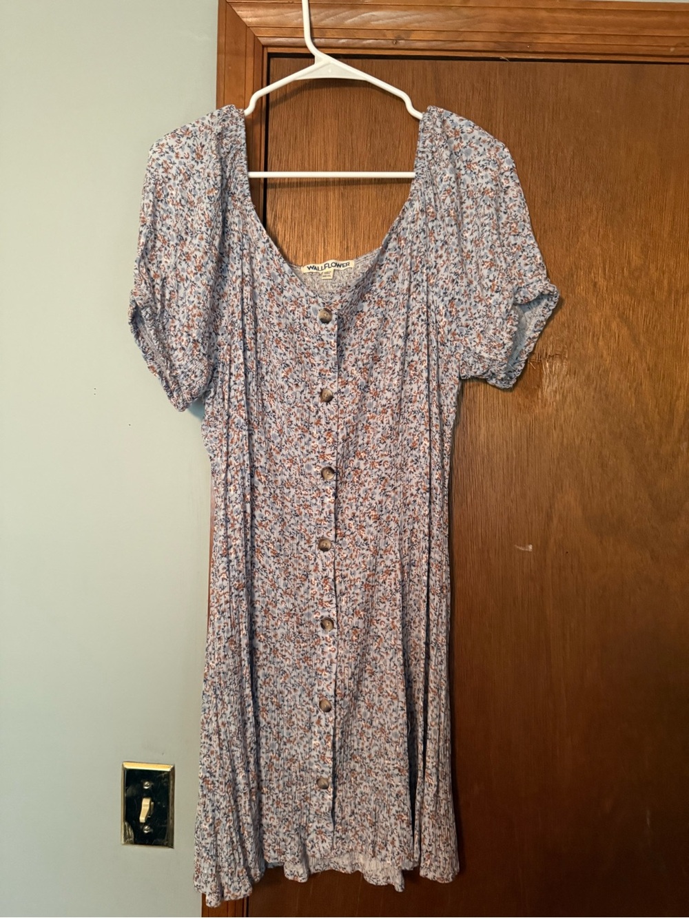 Wallflower Lavender Blue Floral Button-Front Midi Dress